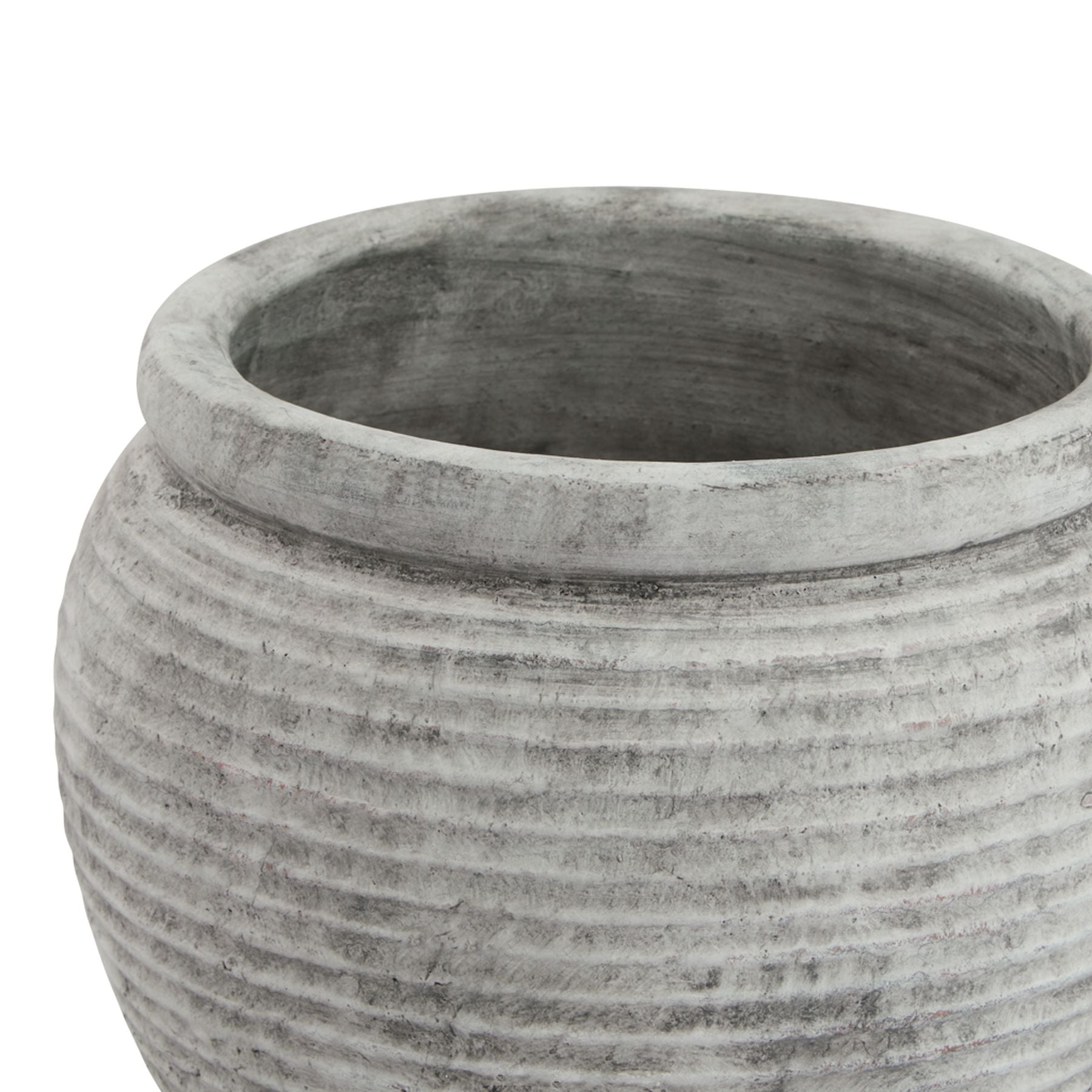 Rustic Grey Ribbed Plant Pot