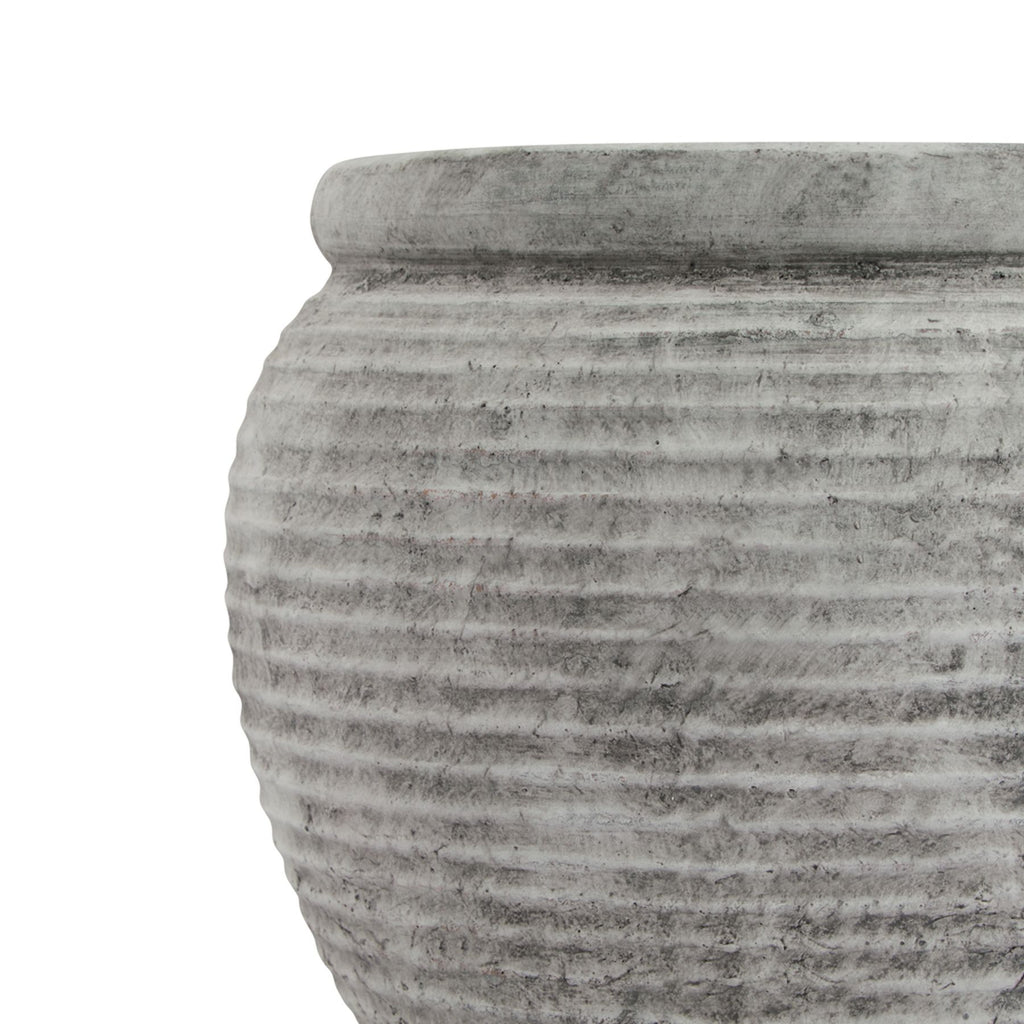 Rustic Grey Ribbed Plant Pot