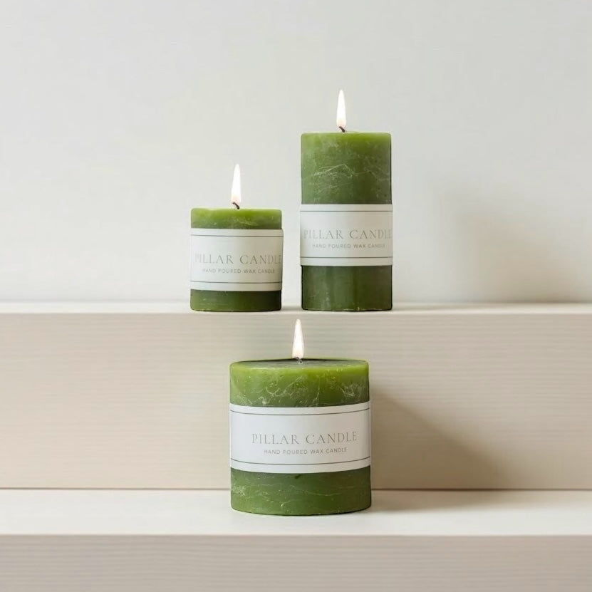 Rustic Green Pillar Candles