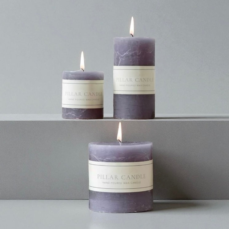 Rustic Light Grey Pillar Candles