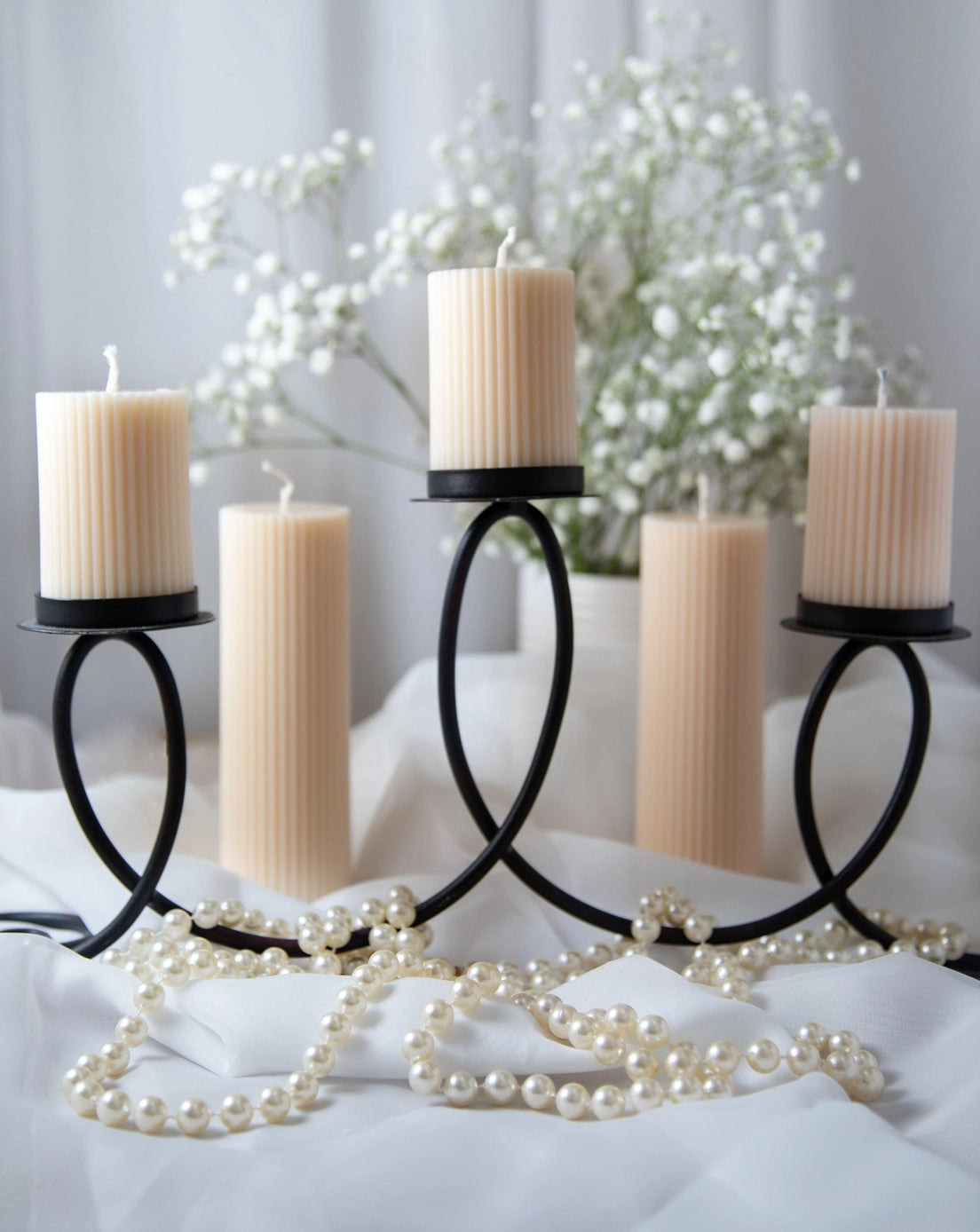 Scented Ribbed Pillar Soy Candles
