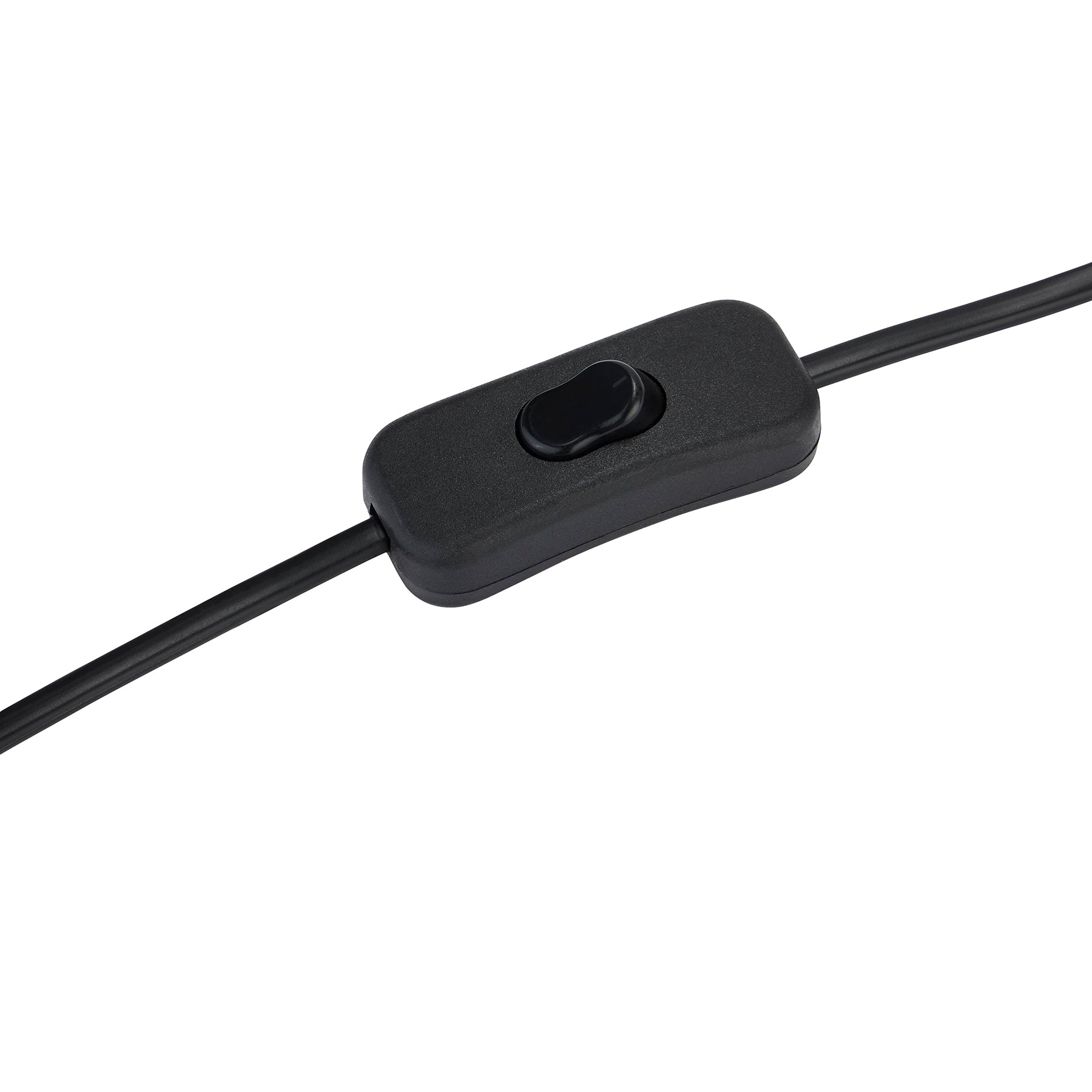 Black cable with a switch on a white background