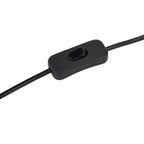 Black cable with a switch on a white background