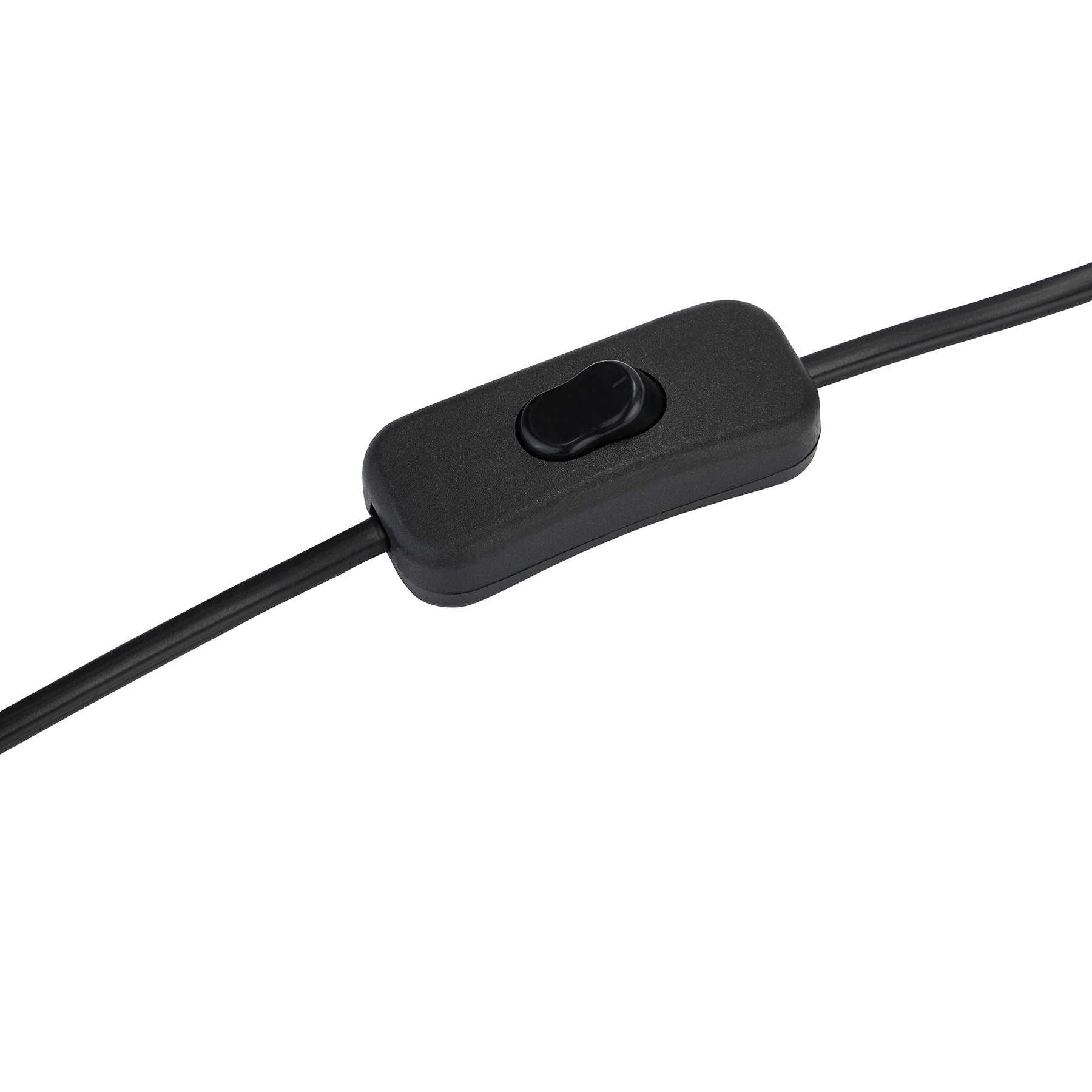 Black cable with a switch on a white background