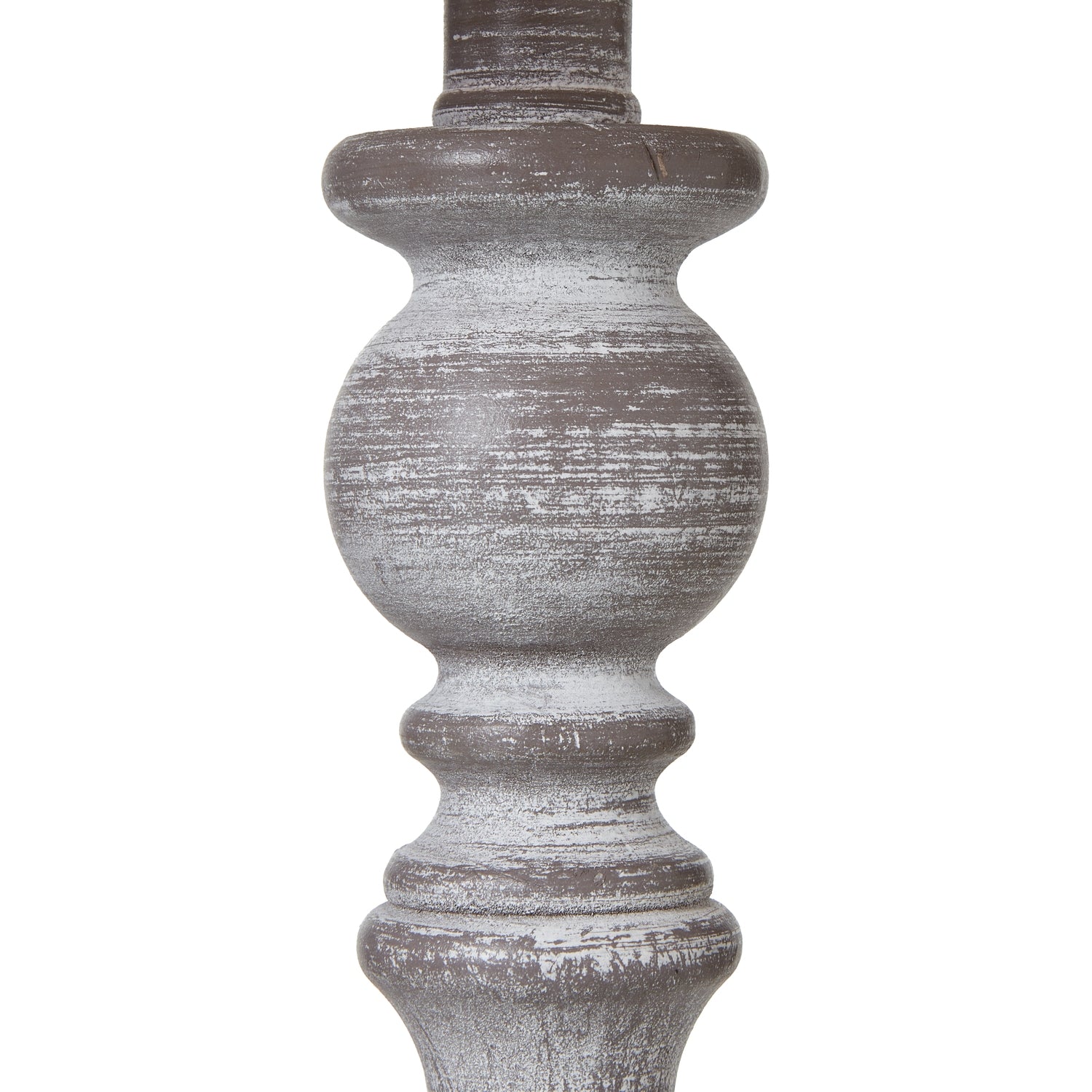 Decorative wooden table lamp column with a rustic finish on a white background