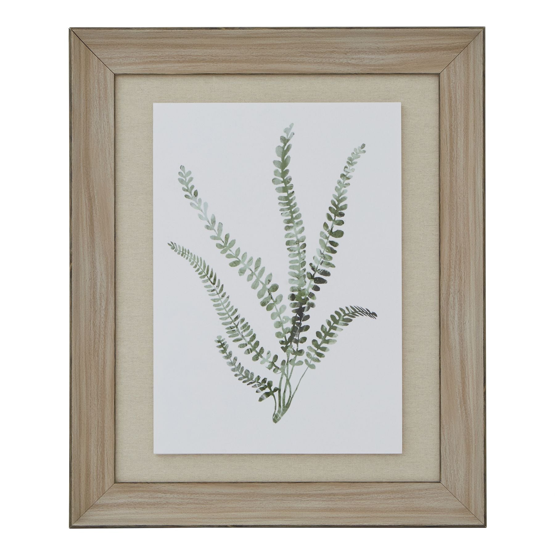 Watercolour Delicate Fern Print in Washed Wood Frame