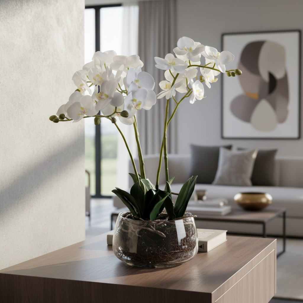 White Orchid in Glass Pot