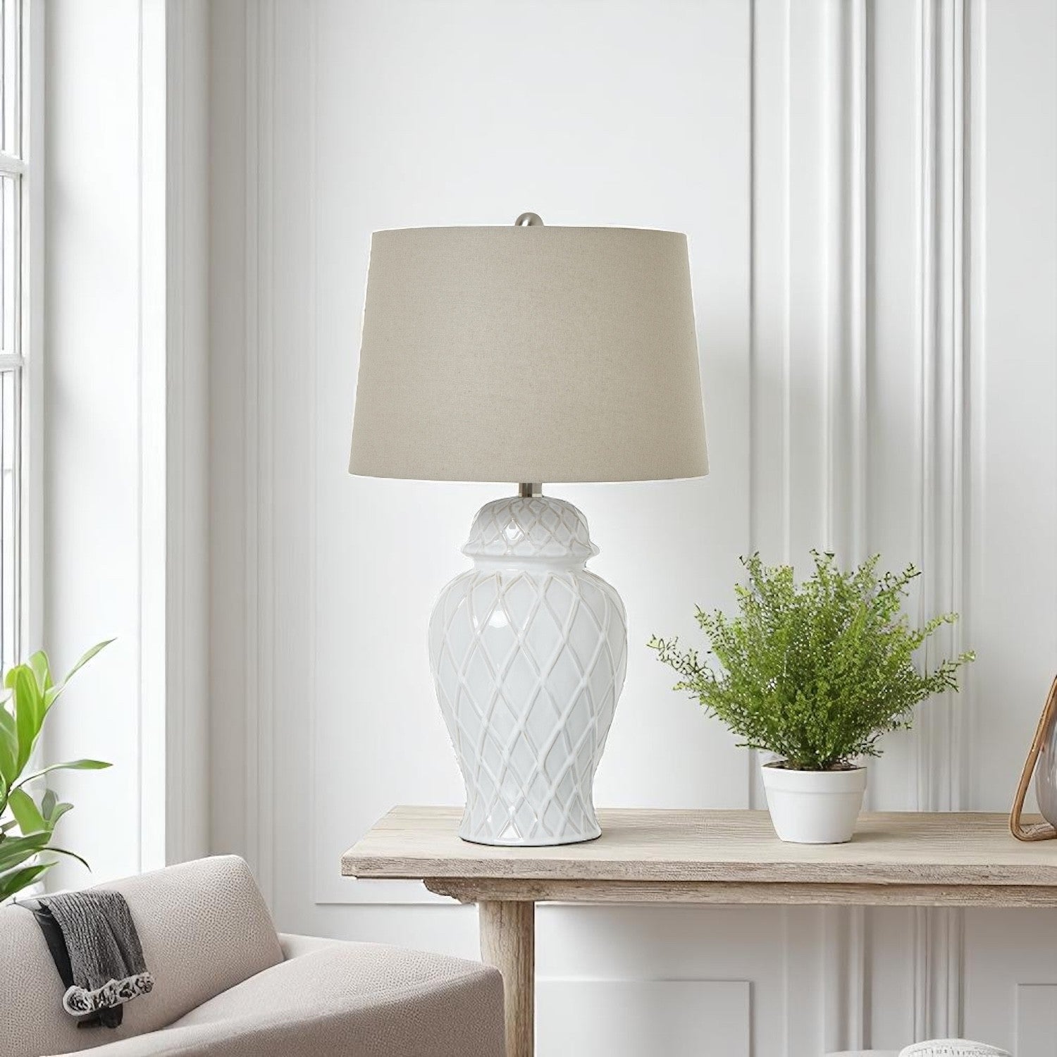 Seraph White Ceramic Ginger Jar Lamp