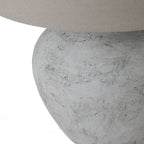 Close-up of a textured white base with a white lampshade.