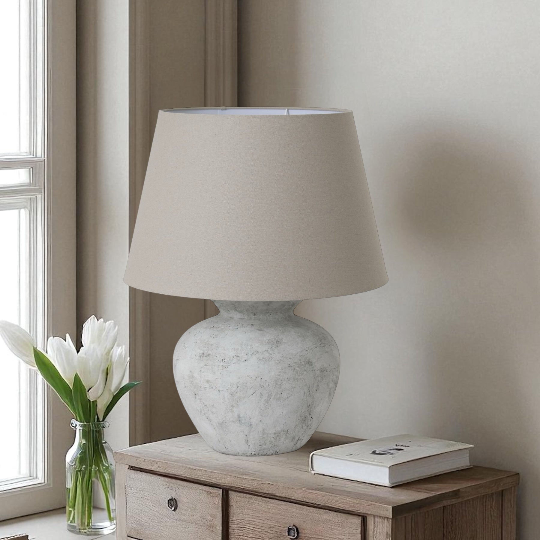 Winslow Antique White Round Table Lamp